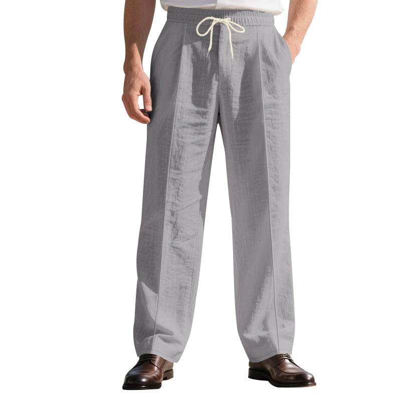 Herren nan legere Leinen-Bundfaltenhose mit elastischem Bund und Kordelzug Drune