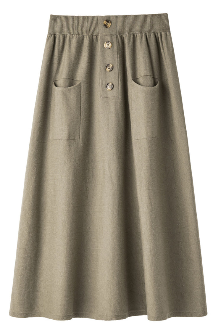 Damen Midirock aus Wollmix mit A‑Linie, elastischem Rippbund, Zierriegel‑Knopfleiste und aufgesetzten Taschen Drune
