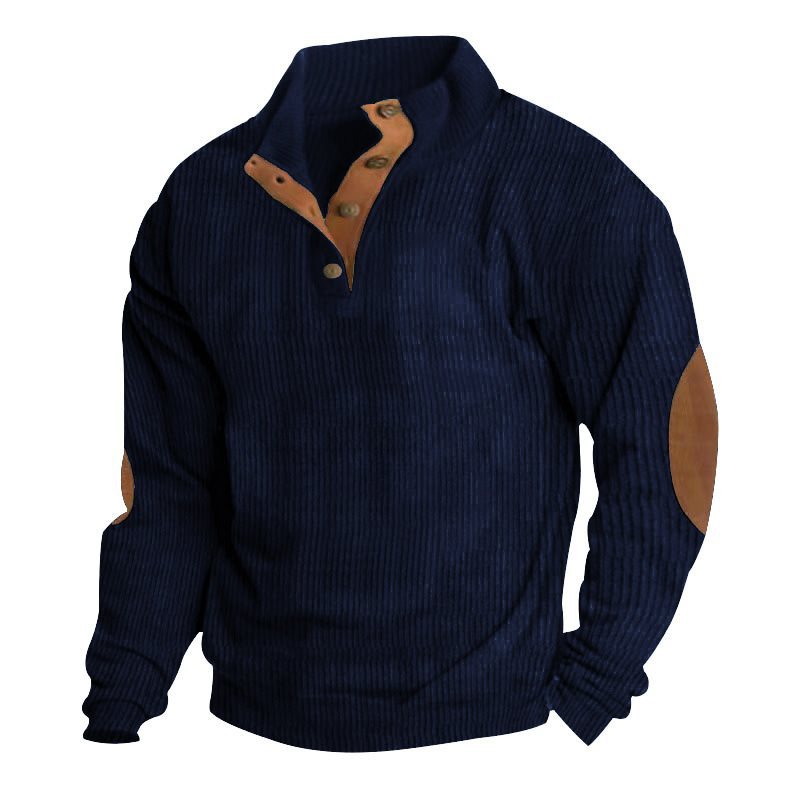 Herren Strukturierter Pullover mit Henley-Knopfleiste, Ellbogen-Patches und zweifarbigem Block Drune