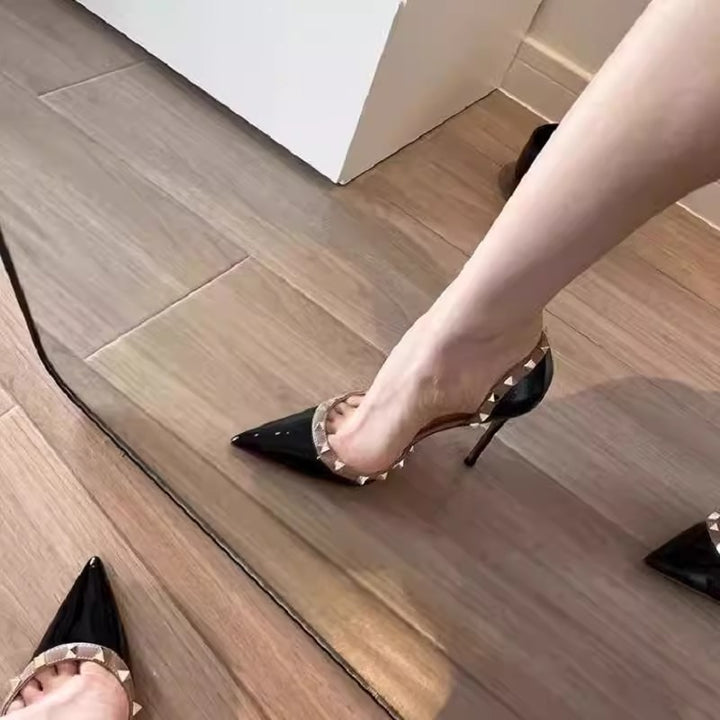 Damen Spitzer Slingback-Pumps aus Lack mit pyramidenförmigen Nieten und schlankem Stiletto Drune