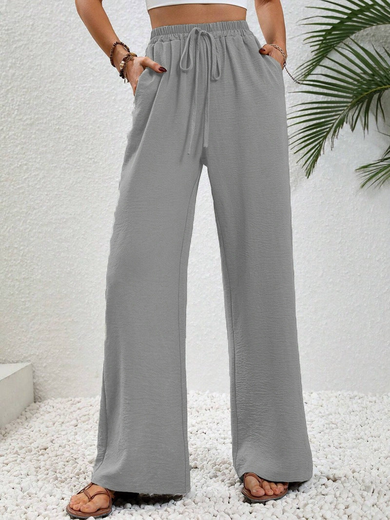 Damen Weite Palazzohose mit hohem Elastikbund, Kordelzug und Eingrifftaschen Drune