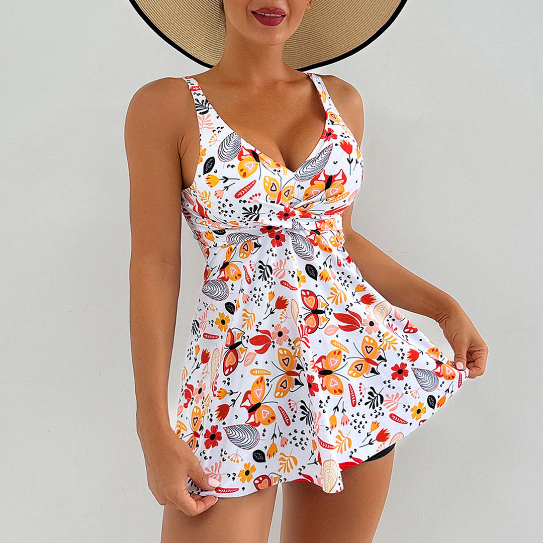 Damen Floral Design Badeanzug mit Rock Drune