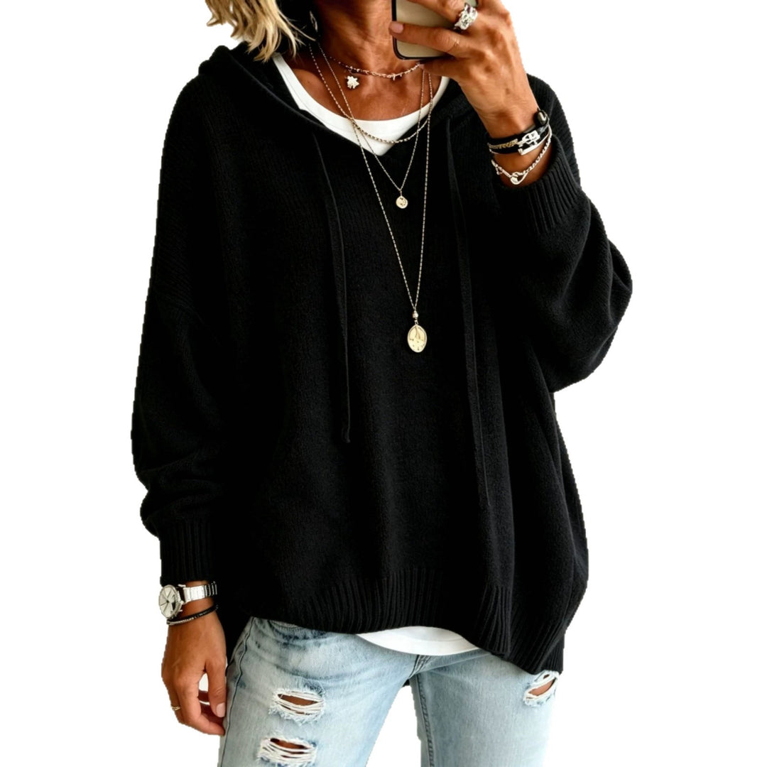 Damen Oversize-Kapuzensweater aus feinem Strick mit gerippten Bündchen Drune