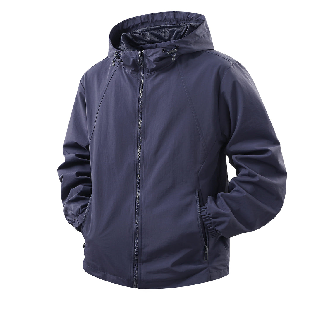 Herren Leichte atmungsaktive Kapuzen-Windjacke mit Mesh-Innenfutter und Reißverschlusstaschen Drune