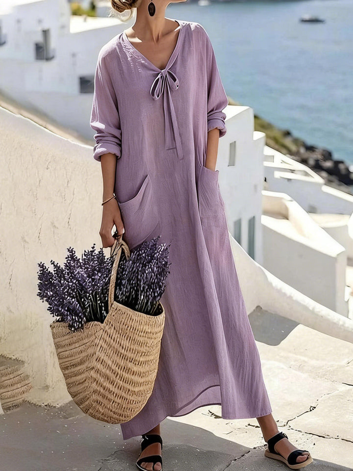 Damen Maxikleid mit seitlichen Taschen und Schleifendetails Drune