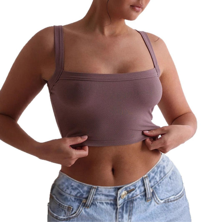 Damen figurbetontes Crop-Top mit breiten Trägern und Rippstruktur Drune