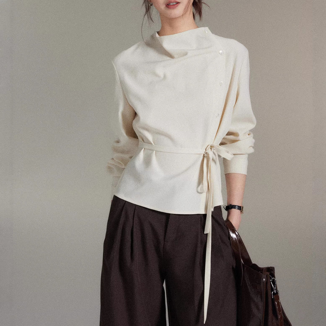 Damen Modische Bluse mit Wickel-Ausschnitt Drune