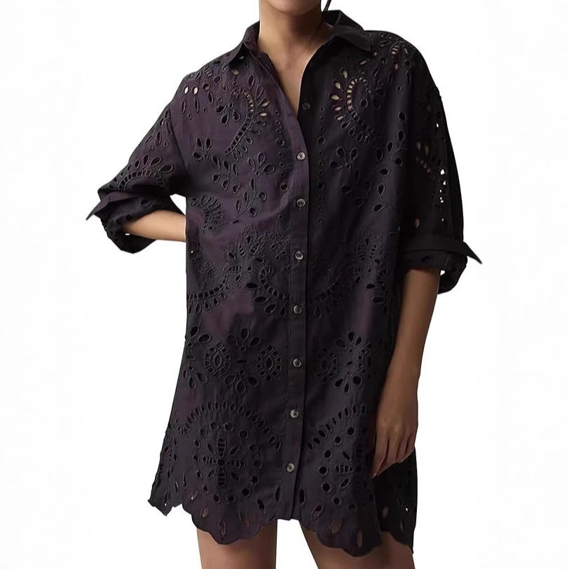 Damen Lässige Sommerbluse mit broderie anglaise Drune