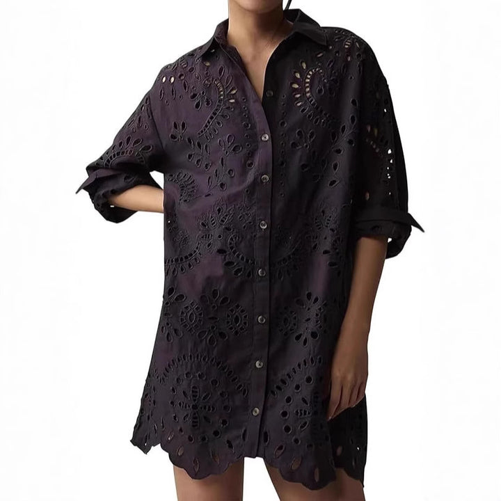 Damen Lässige Sommerbluse mit broderie anglaise Drune