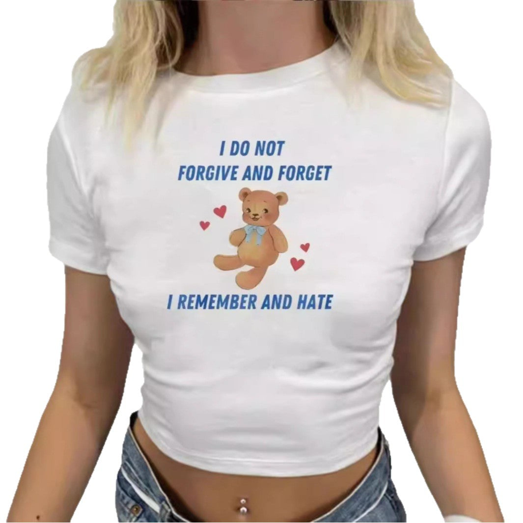Damen Crop-T-Shirt mit kreativem Bärenmotiv und witzigem Spruch Drune