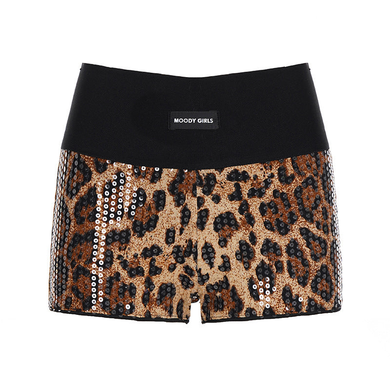 Damen Glitzernde Leoparden-Shorts mit elastischem Bund und stylischem Design Drune
