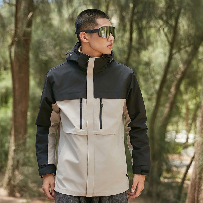 Herren technische Outdoorjacke mit Kapuze, wasserabweisender Membran und multifunktionalen Reißverschlusstaschen Drune