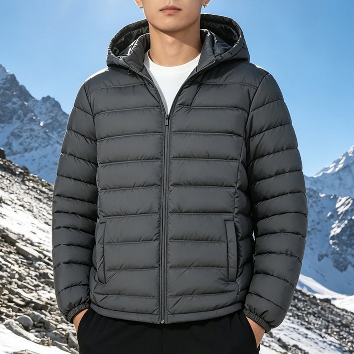 Herren Wattierte leichte Kapuzensteppjacke mit Thermofüllung und durchgehendem Reißverschluss Drune