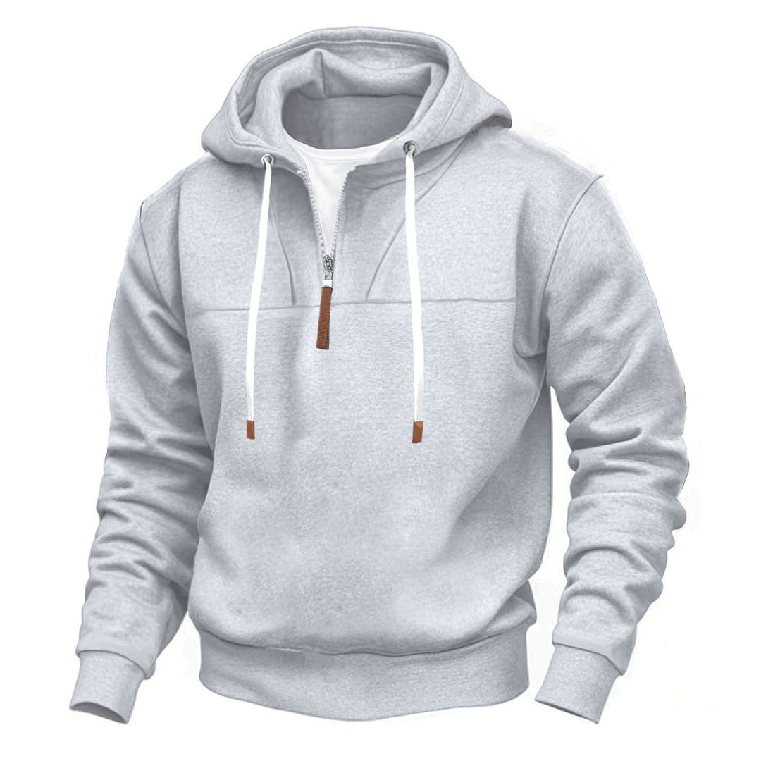 Herren nan Kapuzenpullover mit halbem Reißverschluss, weichem Innenfutter und Leder-Details Drune