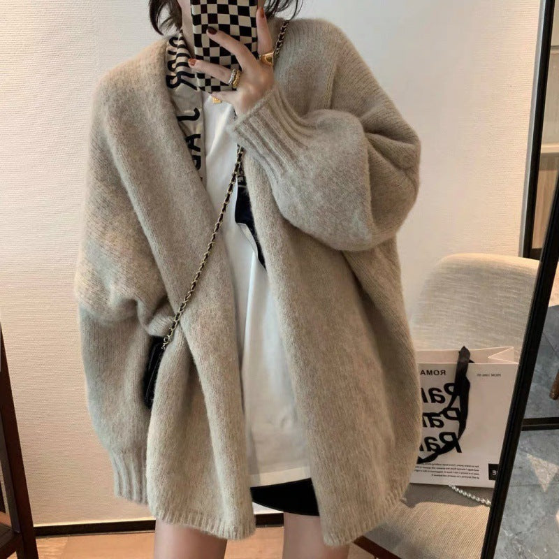 Damen Oversized Kuschelpullover mit tiefem V-Ausschnitt und langen Ärmeln Drune