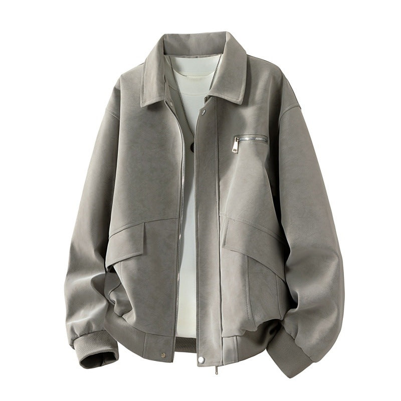 Herren Boxy-Blousonjacke im Veloursleder‑Look mit Brustreißverschluss, Pattentaschen & geripptem Saum Drune