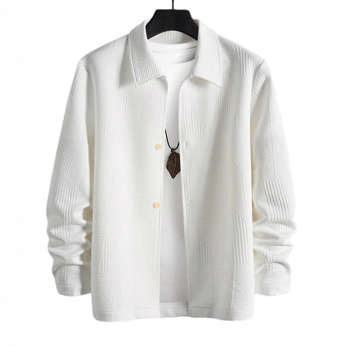 Herren nan strukturierte Shirtjacke im Patchwork-Relief mit Hemdkragen Drune