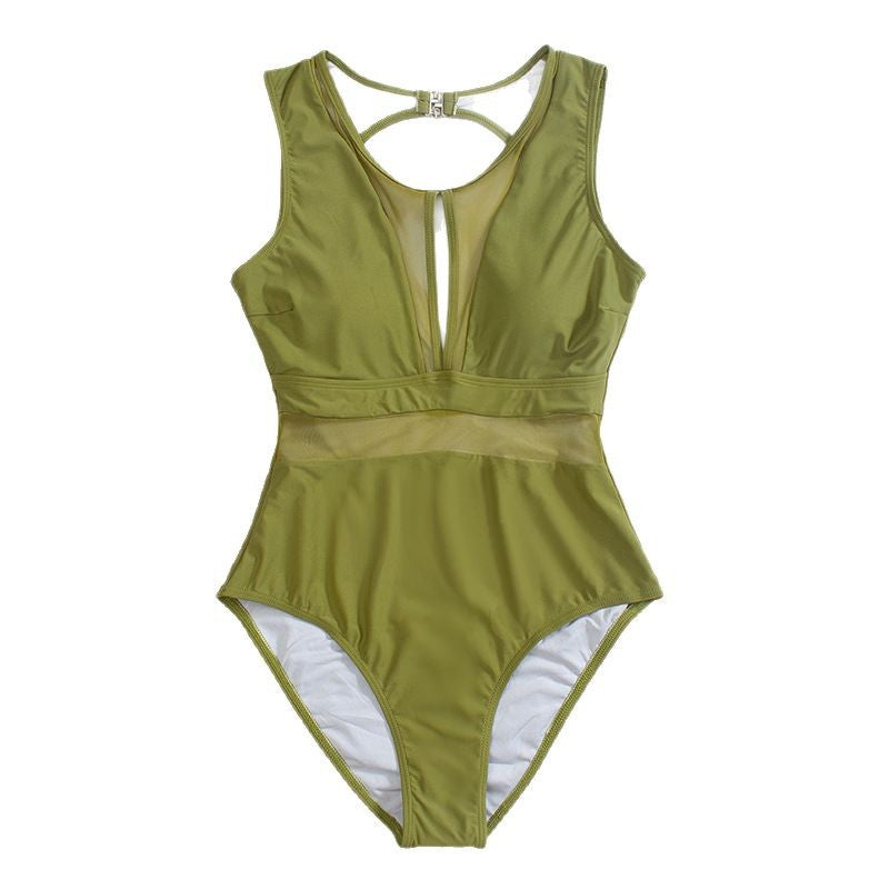 Damen Sportlicher Einteiler Badeanzug mit transparenten Einsätzen Drune