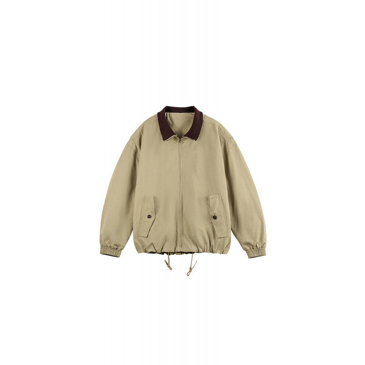 Herren Kastige Zip-Übergangsjacke aus robustem Canvas mit kontrastiertem Strickkragen, Tunnelzug und Pattentaschen Drune