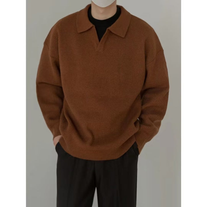 Herren Modischer Grobstrickpullover mit V-Ausschnitt und Schulterüberschuss Drune