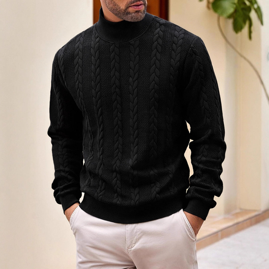Herren grobgestrickter Zopfstrickpullover mit halbem Stehkragen und elastischen Rippbündchen Drune