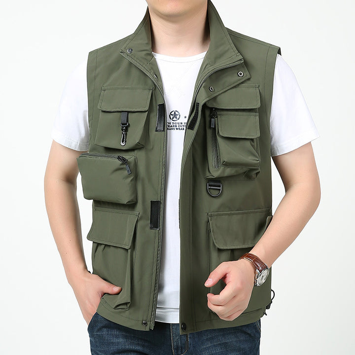 Herren Multitaschen-Outdoorweste mit D-Ring, Reißverschlusstaschen und abnehmbarem Taschenmodul Drune