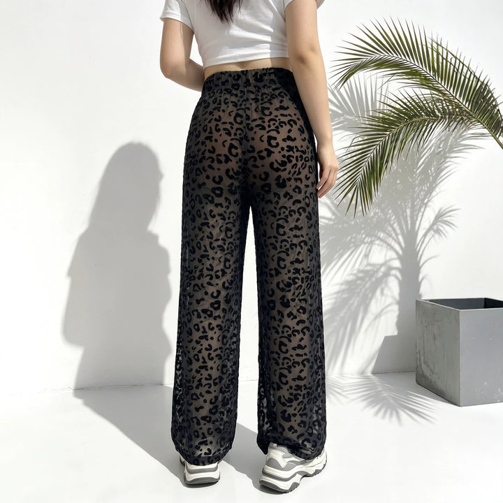 Damen weite Leoprint Strand- und Freizeit-Hose mit elastischem Bund Drune