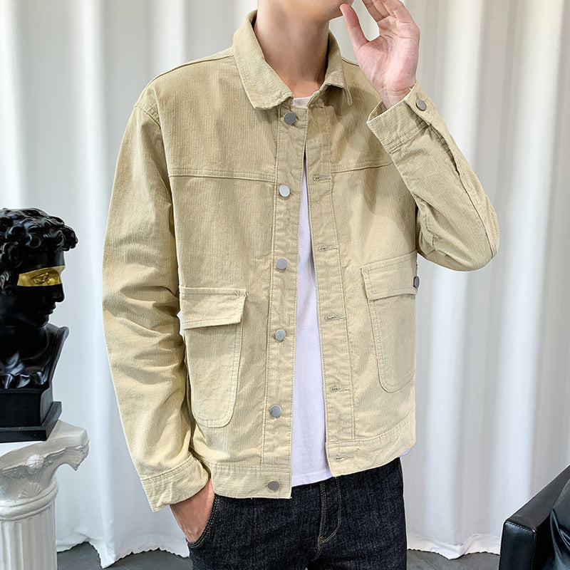 Herren Cordjacke im Worker‑Blouson‑Stil mit Metallknopf‑Verschluss und aufgesetzten Taschen Drune