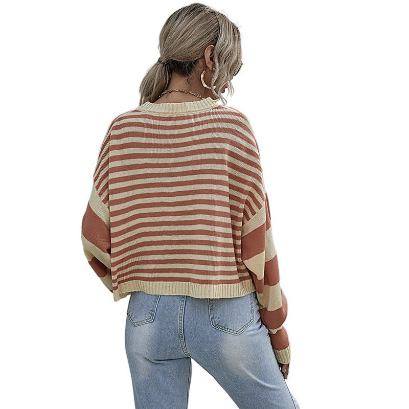 Damen Lässiger gestreifter Pullover Drune