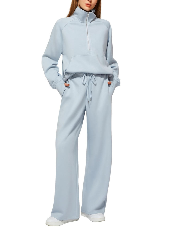 Damen sportliches Sweatset mit hohem Kragen und weitem Bein Drune