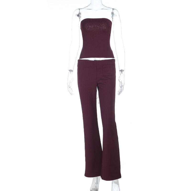 Damen elegantes Bustier-Top mit weitem Bund und ausgestellten Hosen Drune