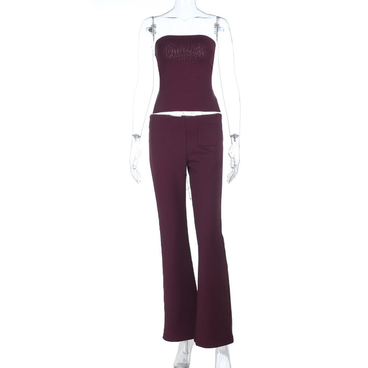 Damen elegantes Bustier-Top mit weitem Bund und ausgestellten Hosen Drune