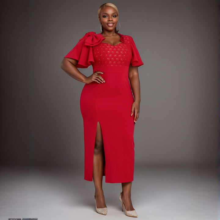 Damen Elegantes Maxikleid mit voluminösen Ärmeln und hochwertiger Blumenapplikation Drune