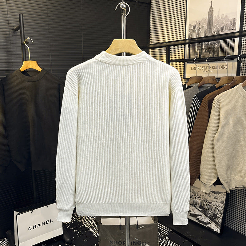 Herren Feiner Rippenstrick-Pullover mit Rundhalsausschnitt und verstärkter Schulternaht Drune