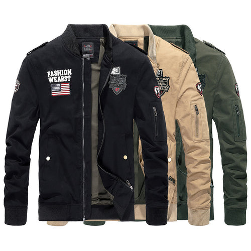 Herren Vintage-Canvas Bomberjacke mit Patchapplikationen und Ärmeltasche Drune