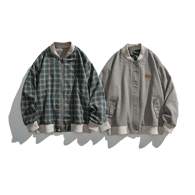 Unisex Boxy-Bomberjacke im Fischgrät-Look mit Rippbündchen, Pattentaschen und verdeckter Druckknopfblende Drune
