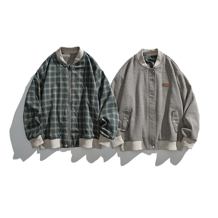 Unisex Boxy-Bomberjacke im Fischgrät-Look mit Rippbündchen, Pattentaschen und verdeckter Druckknopfblende Drune