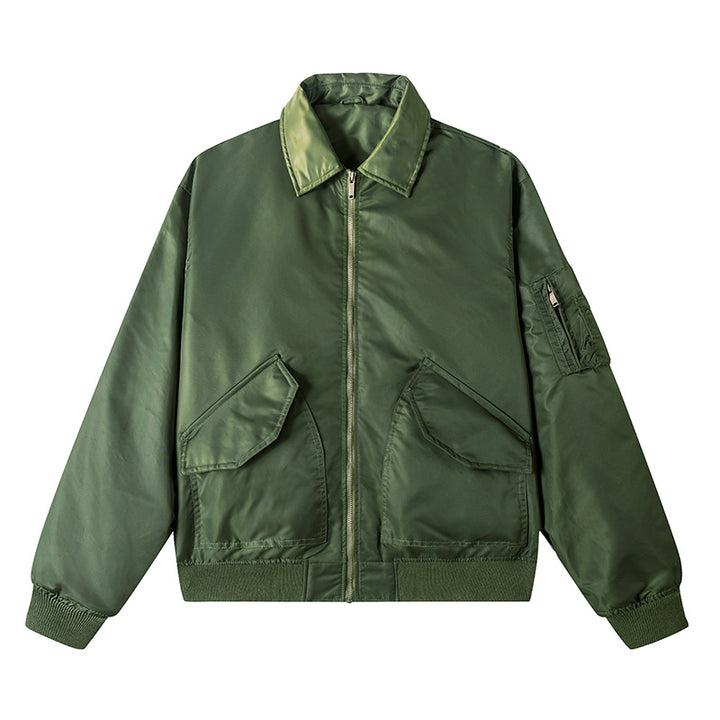 Herren  Boxy Kragen Zip-Front Bomberjacke mit übergroßen schrägen Klappentaschen und Utility-Tasche am Ärmel Drune