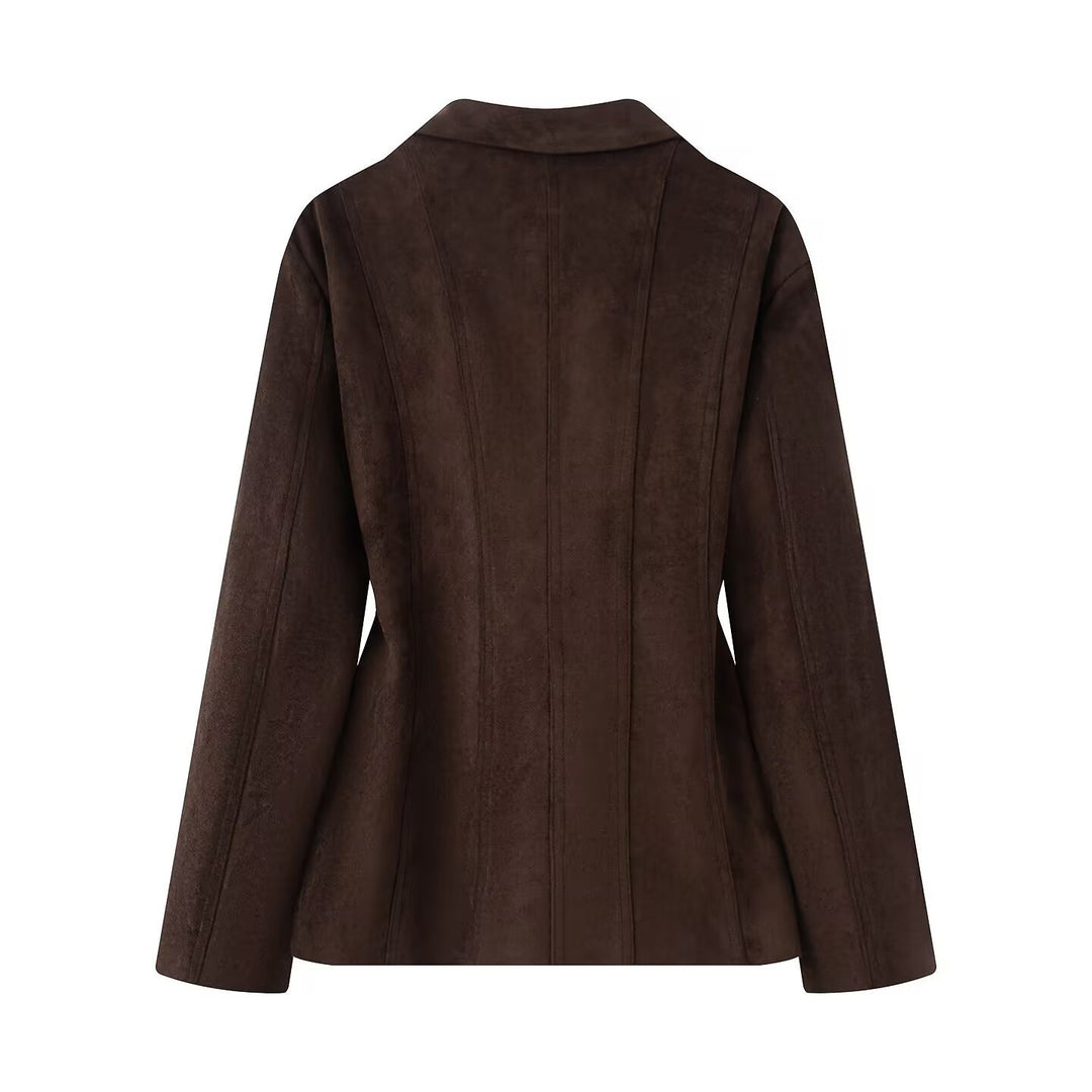 Damen Taillierter Blazer in Veloursoptik mit Doppelknopfverschluss und Wiener Nähten Drune