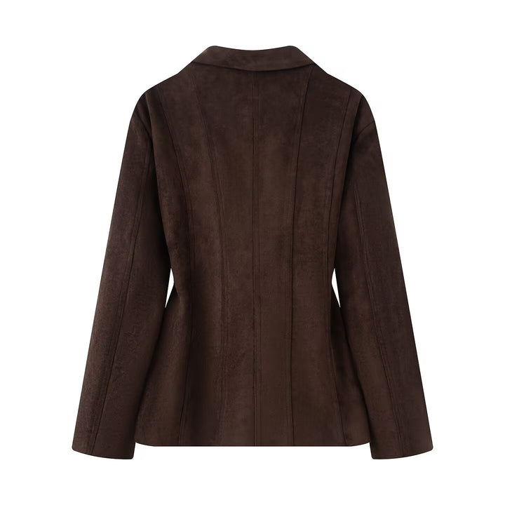 Damen Taillierter Blazer in Veloursoptik mit Doppelknopfverschluss und Wiener Nähten Drune