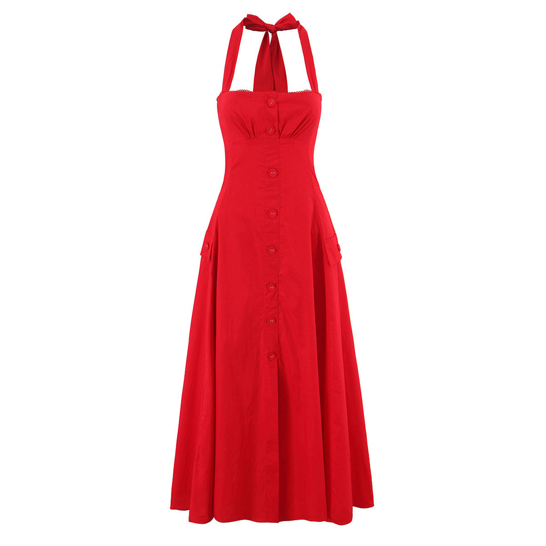 Damen ärmelloses Knopfkleid mit schmeichelndem Schnitt Drune