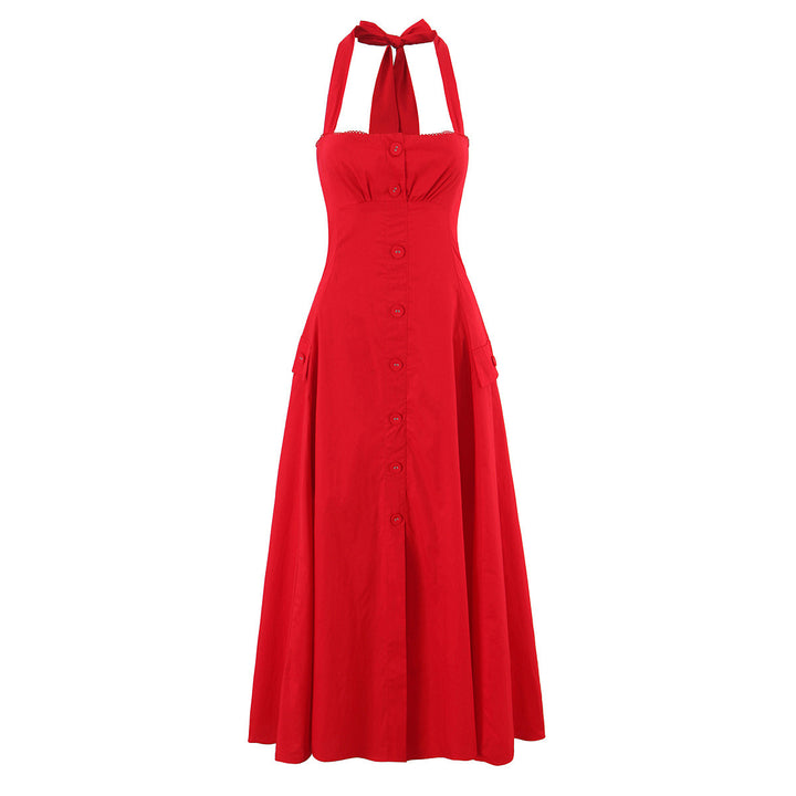 Damen ärmelloses Knopfkleid mit schmeichelndem Schnitt Drune