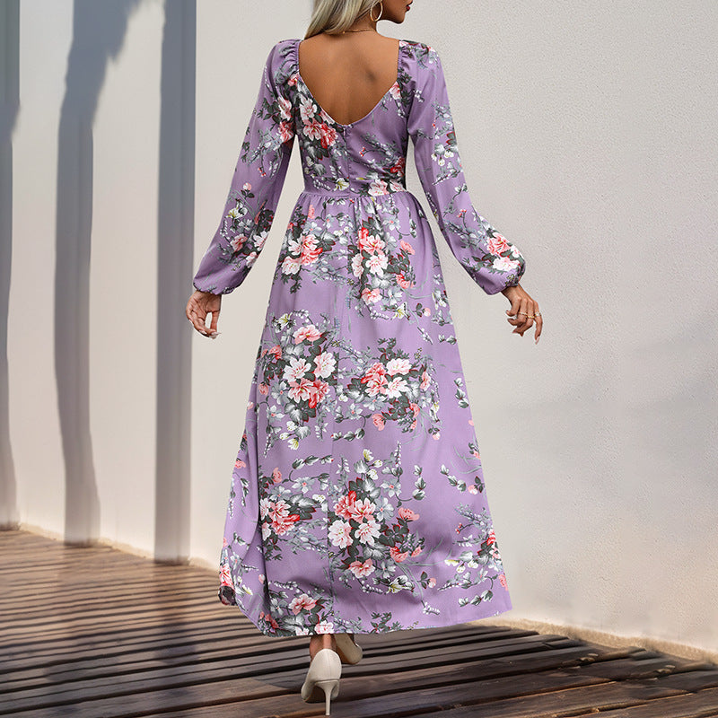Damen Maxikleid mit floralem Design und schickem Schlitz Drune