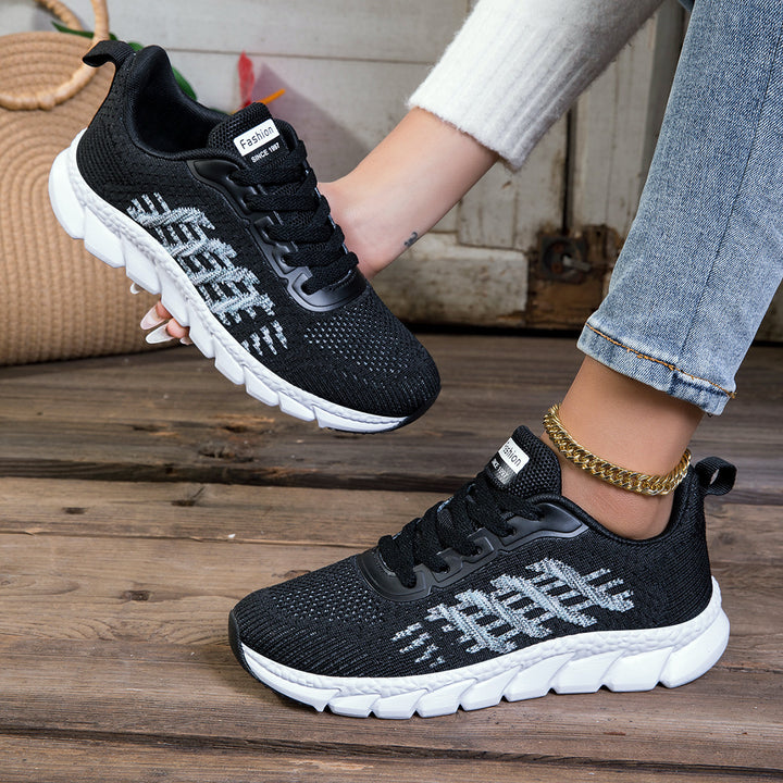 Damen nan gestrickter Schlupf-Sneaker mit elastischem Schaft, Zier-Schnürung und segmentierter Dämpfungssohle Drune