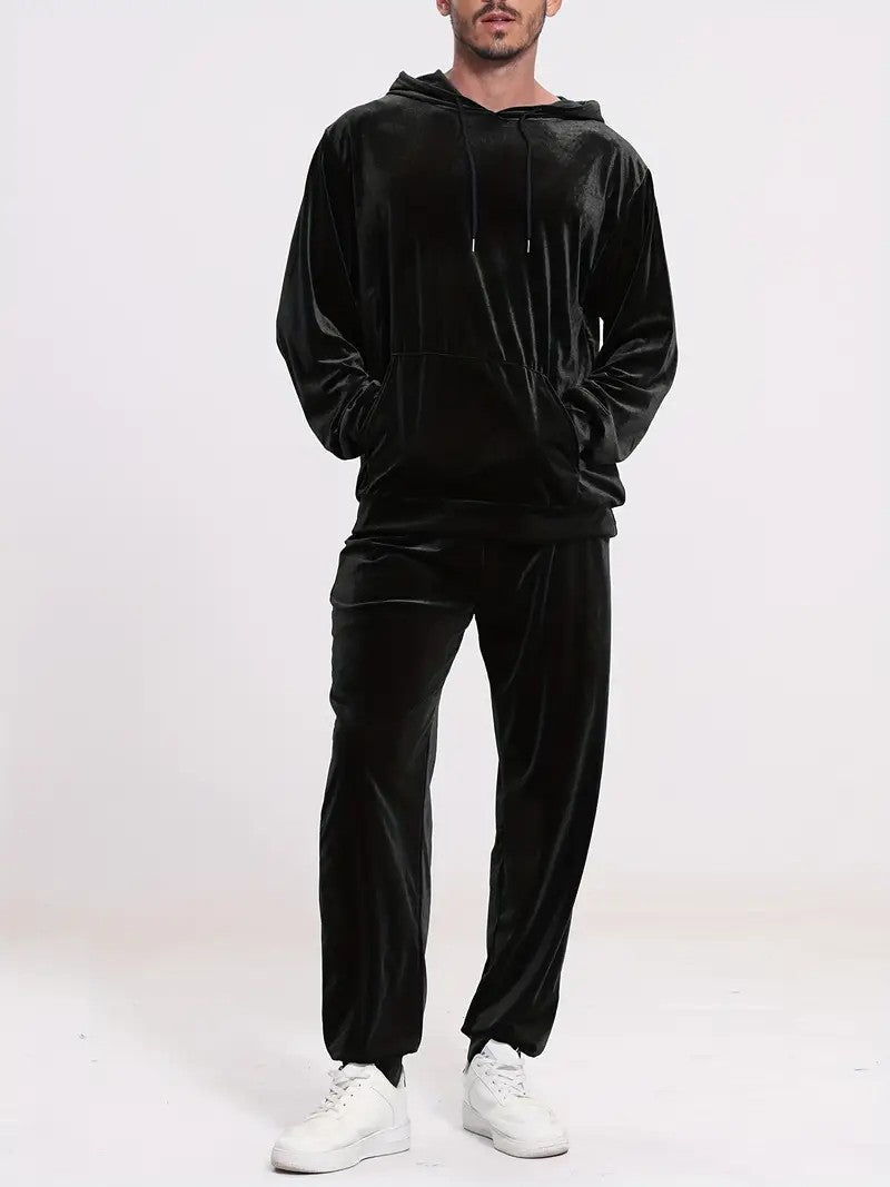 Herren nan Velours-Freizeitanzug mit Kapuzenpullover und lässiger Jogginghose Drune
