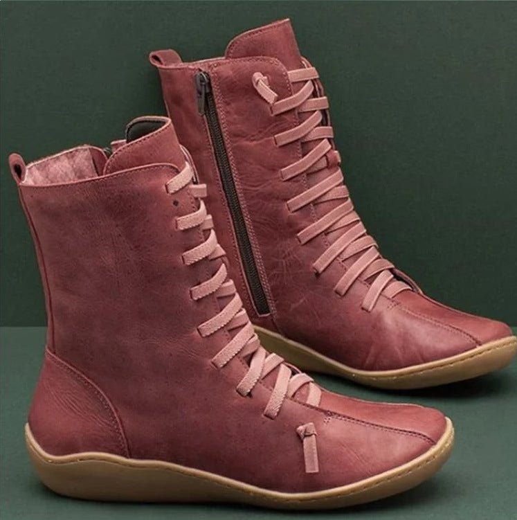 Damen knöchelhohe Schnür-Boots mit seitlichem Reißverschluss und stoßdämpfender Gummisohle Drune