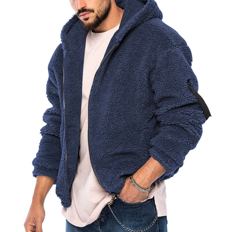 Herren Gemütliche Fleece-Jacke mit Kapuze und Reißverschluss Drune