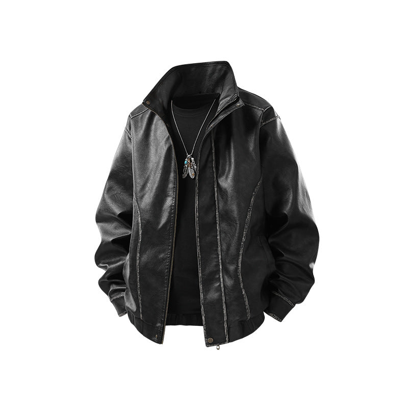 Herren Lederjacke im Vintage-Bomberstil mit Stehkragen Drune