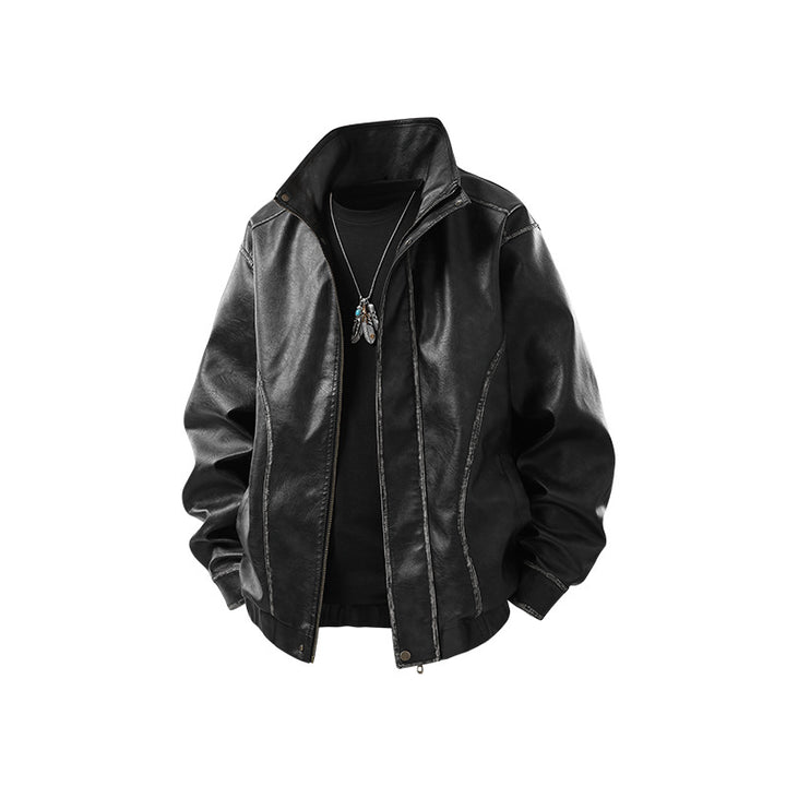 Herren Lederjacke im Vintage-Bomberstil mit Stehkragen Drune