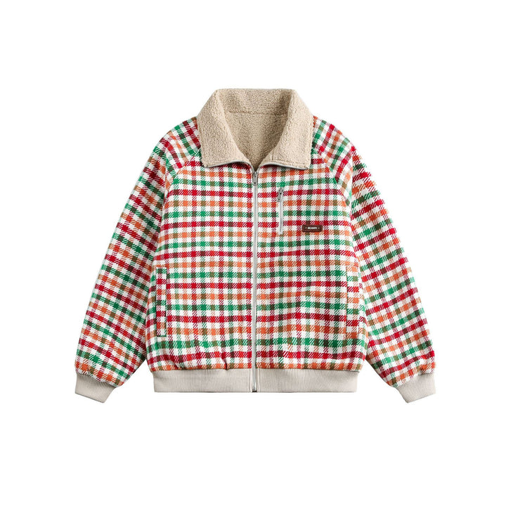 Damen Karierter Teddy‑Fleece‑Blouson im Boxy‑Cut mit Stehkragen Drune